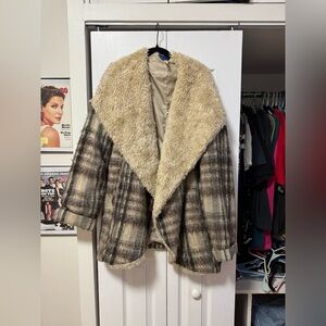 We The Free Plaid Teddy Jacket with Cream Accents